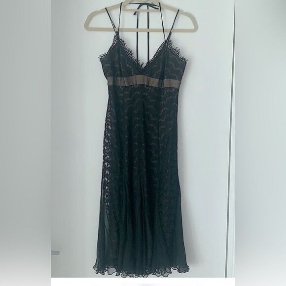 NEW BCBGMAXAZRIA EYELASH LACE STRAPPY SILK DRESS - Picture 1 of 9